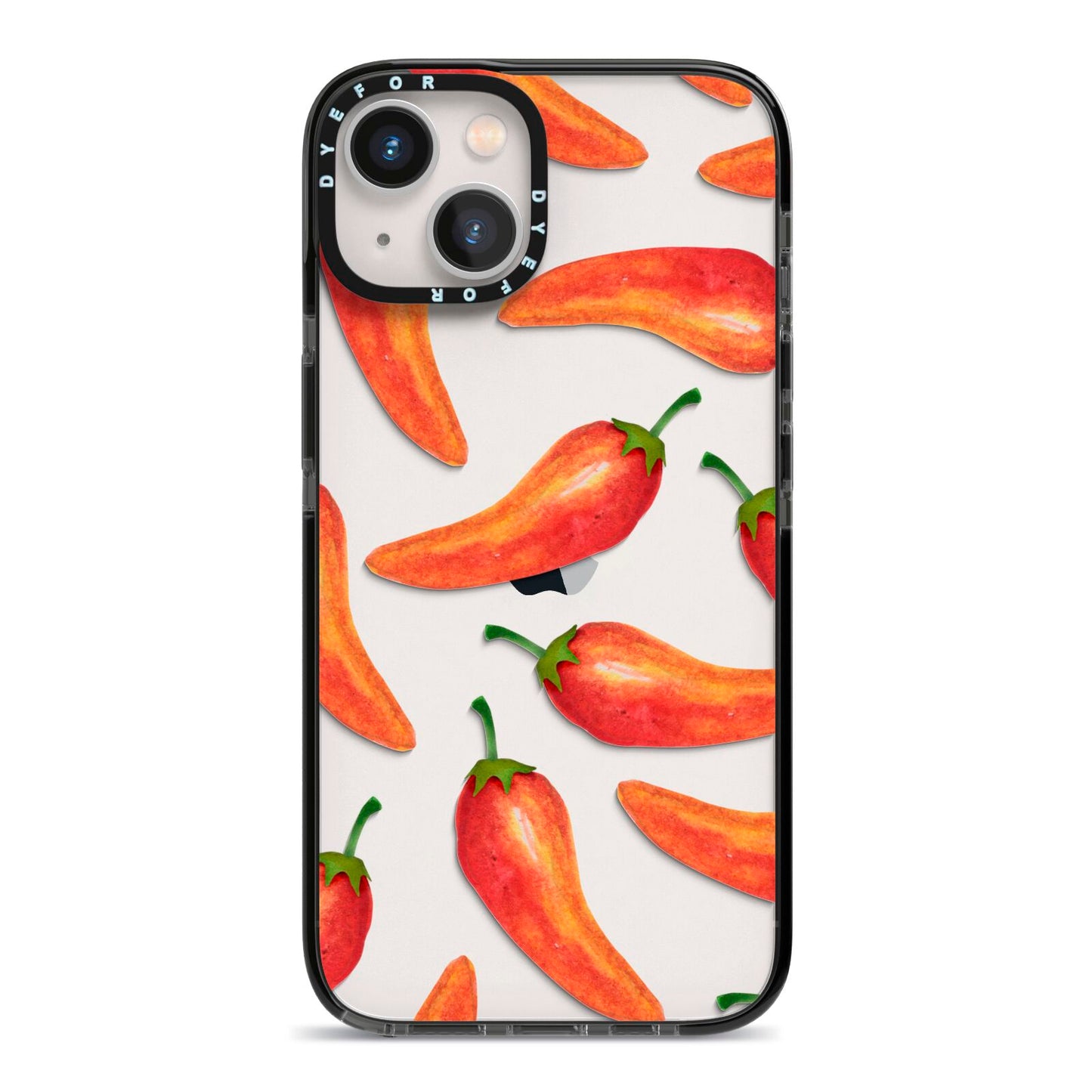 Red Chillies iPhone 13 Black Impact Case on Silver phone