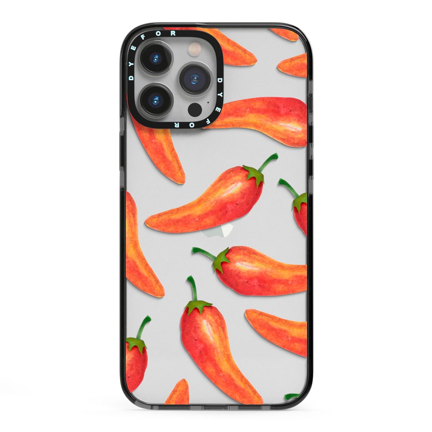 Red Chillies iPhone 13 Pro Max Black Impact Case on Silver phone