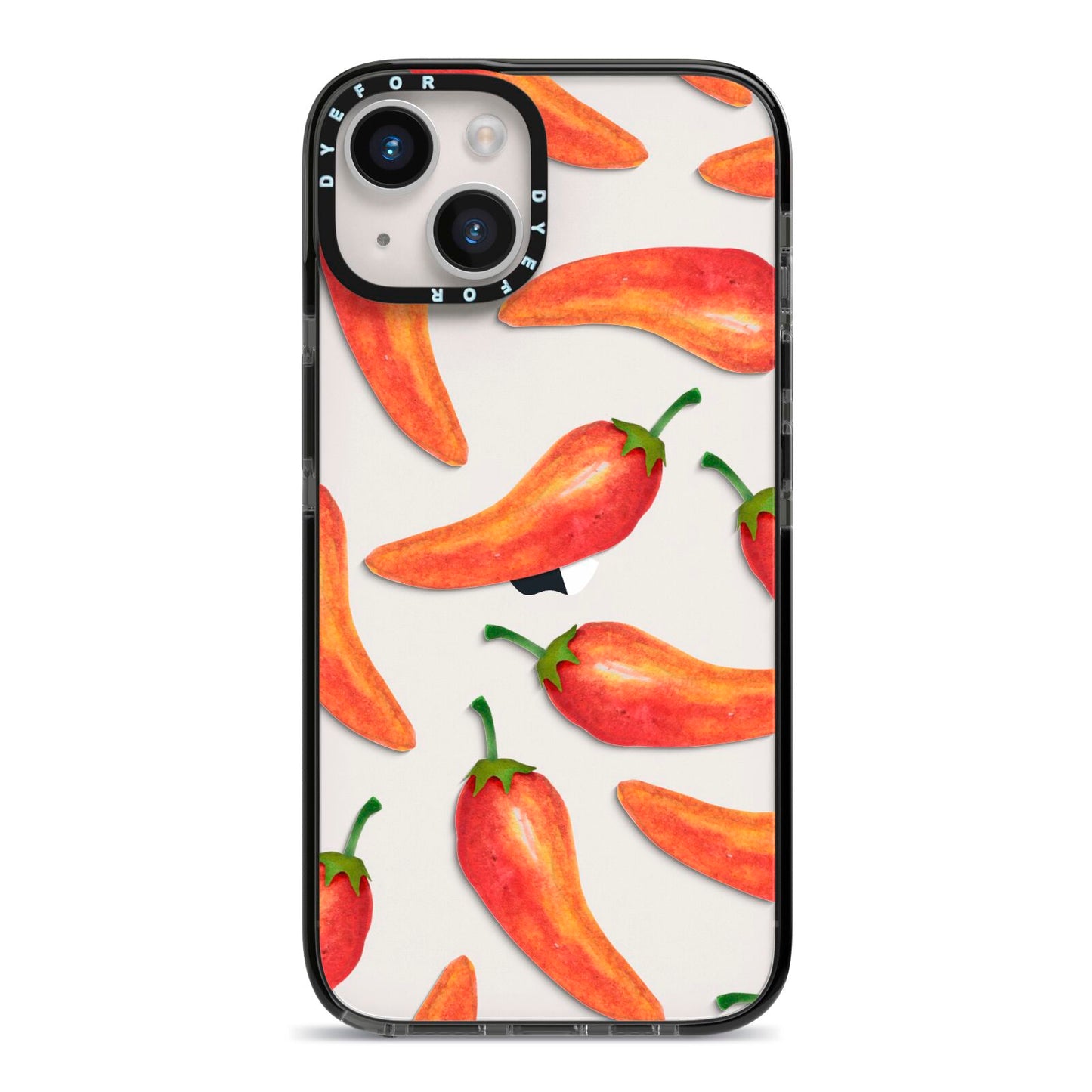 Red Chillies iPhone 14 Black Impact Case on Silver phone