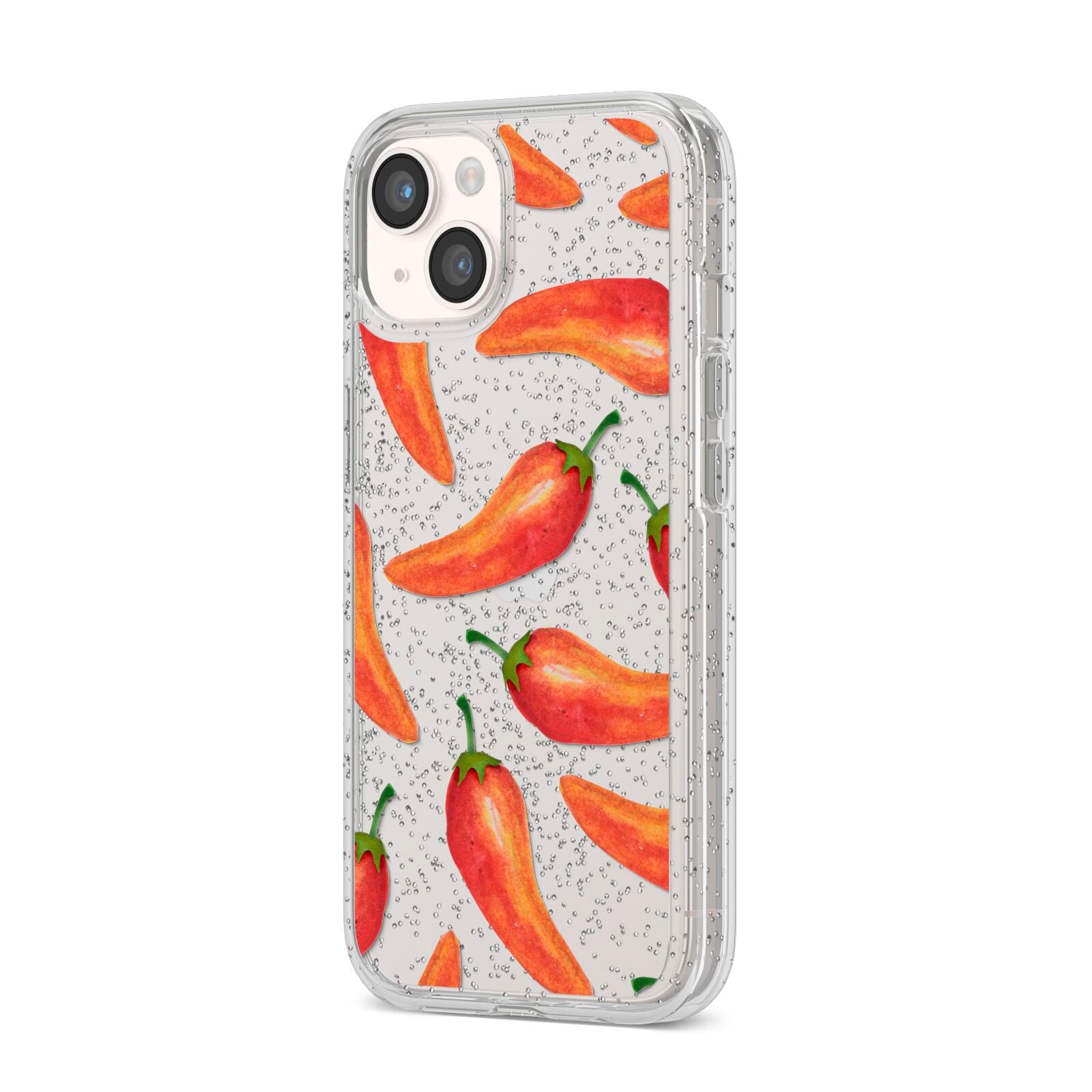 Red Chillies iPhone 14 Glitter Tough Case Starlight Angled Image