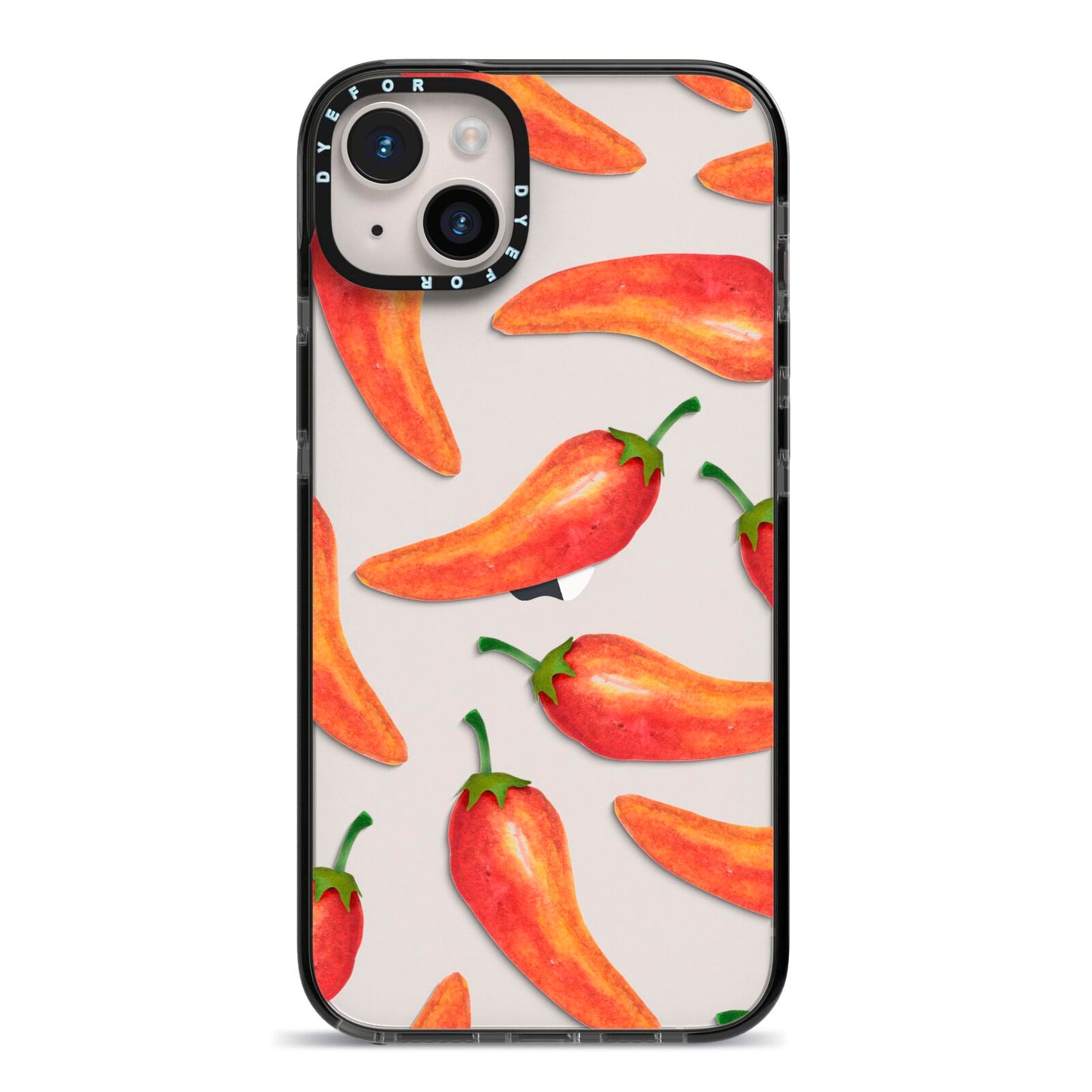 Red Chillies iPhone 14 Plus Black Impact Case on Silver phone