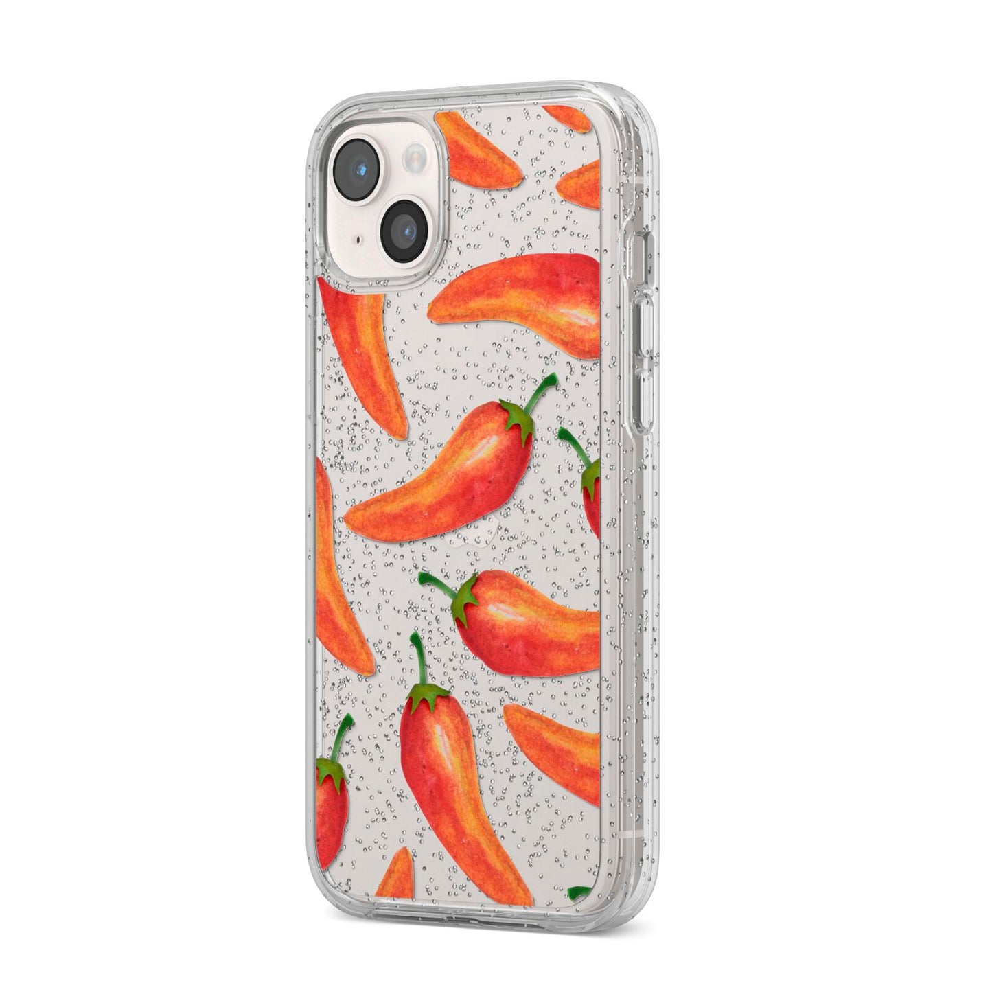 Red Chillies iPhone 14 Plus Glitter Tough Case Starlight Angled Image