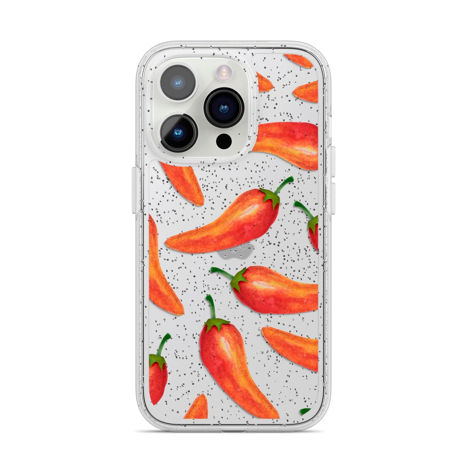 Red Chillies iPhone 14 Pro Glitter Tough Case Silver