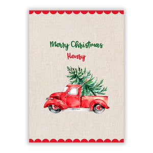 Personalisierte Grußkarte mit rotem Weihnachts-LKW