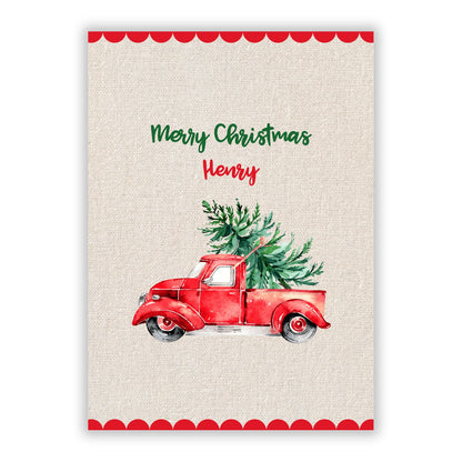 Red Christmas Truck Personalised A5 Flat Greetings Card