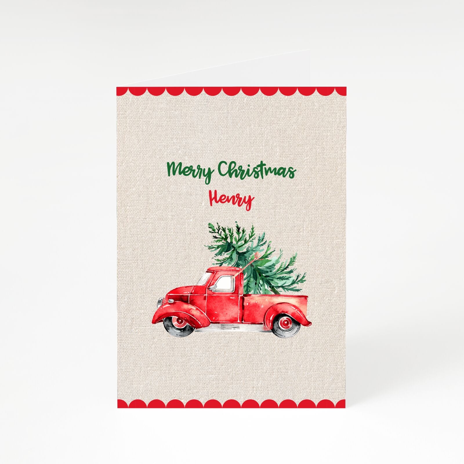 Red Christmas Truck Personalised A5 Greetings Card