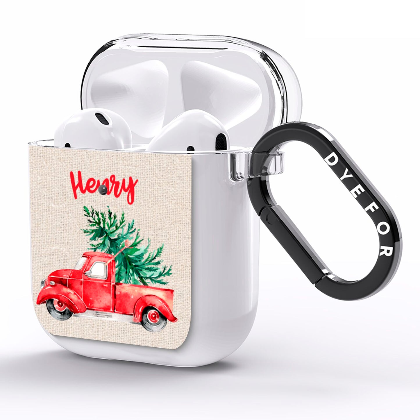 Red Christmas Truck Personalised AirPods Clear Case Side Image