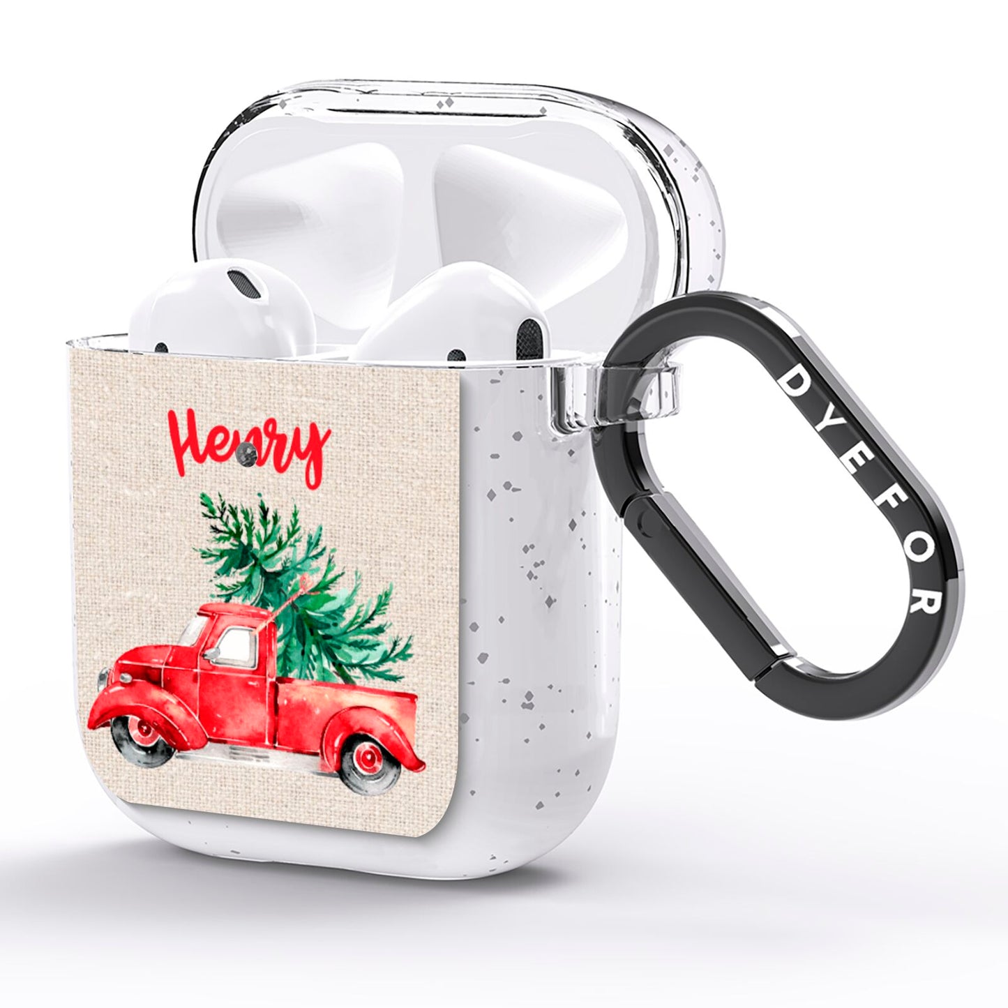 Red Christmas Truck Personalised AirPods Glitter Case Side Image