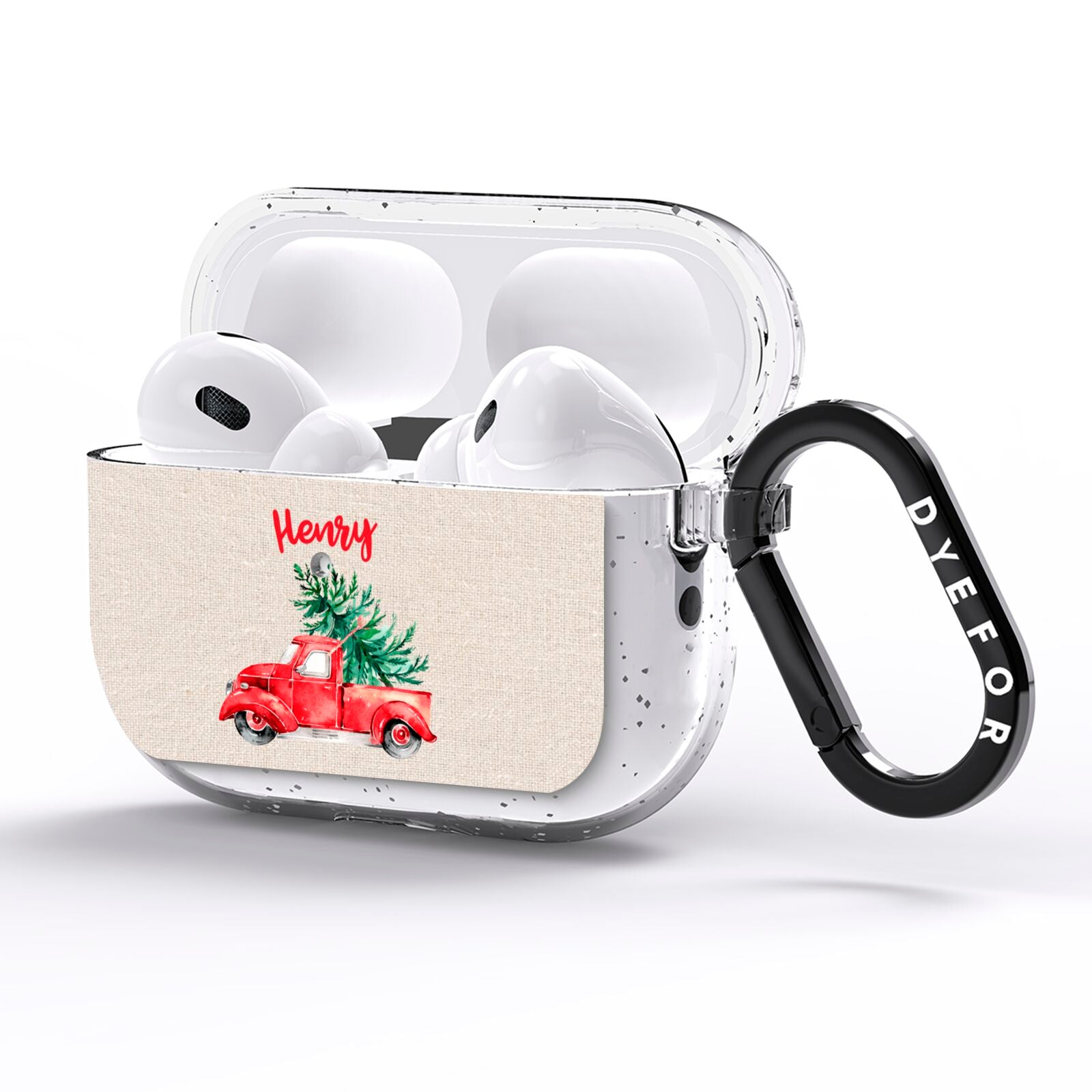 Red Christmas Truck Personalised AirPods Pro Glitter Case Side Image