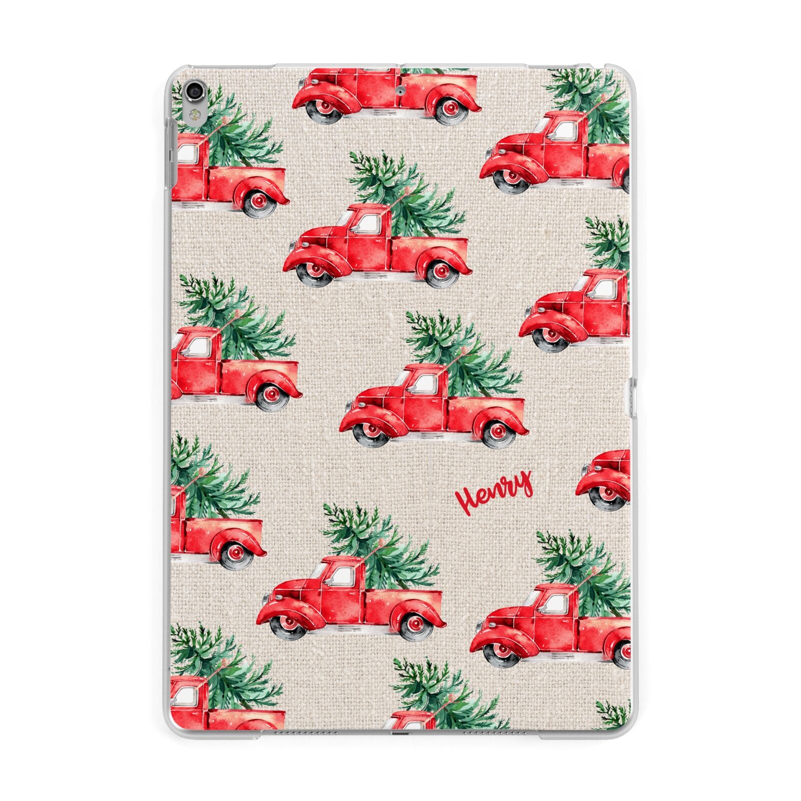 Red Christmas Truck Personalised Apple iPad Silver Case
