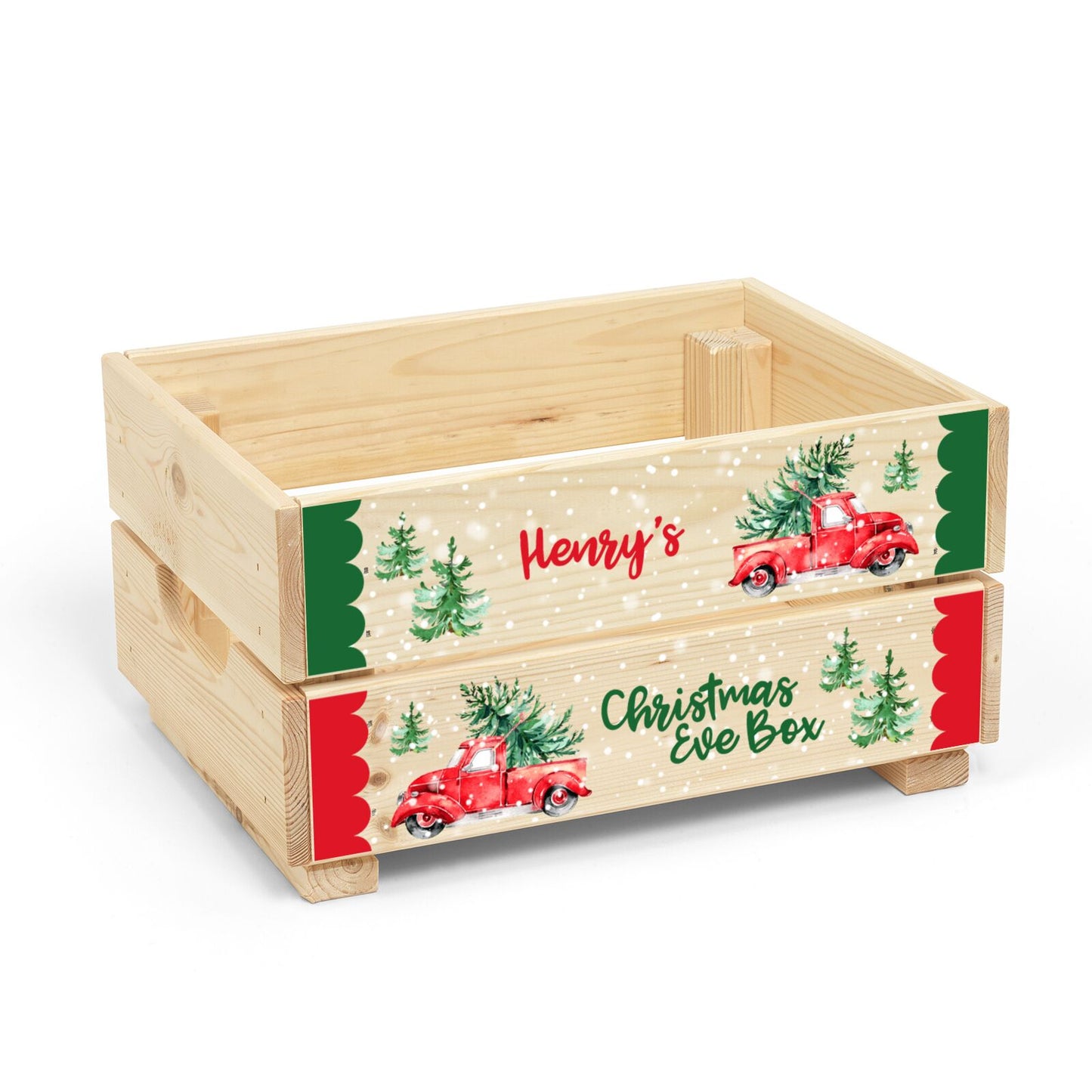 Red Christmas Truck Personalised Christmas Eve Crate Box Back Image