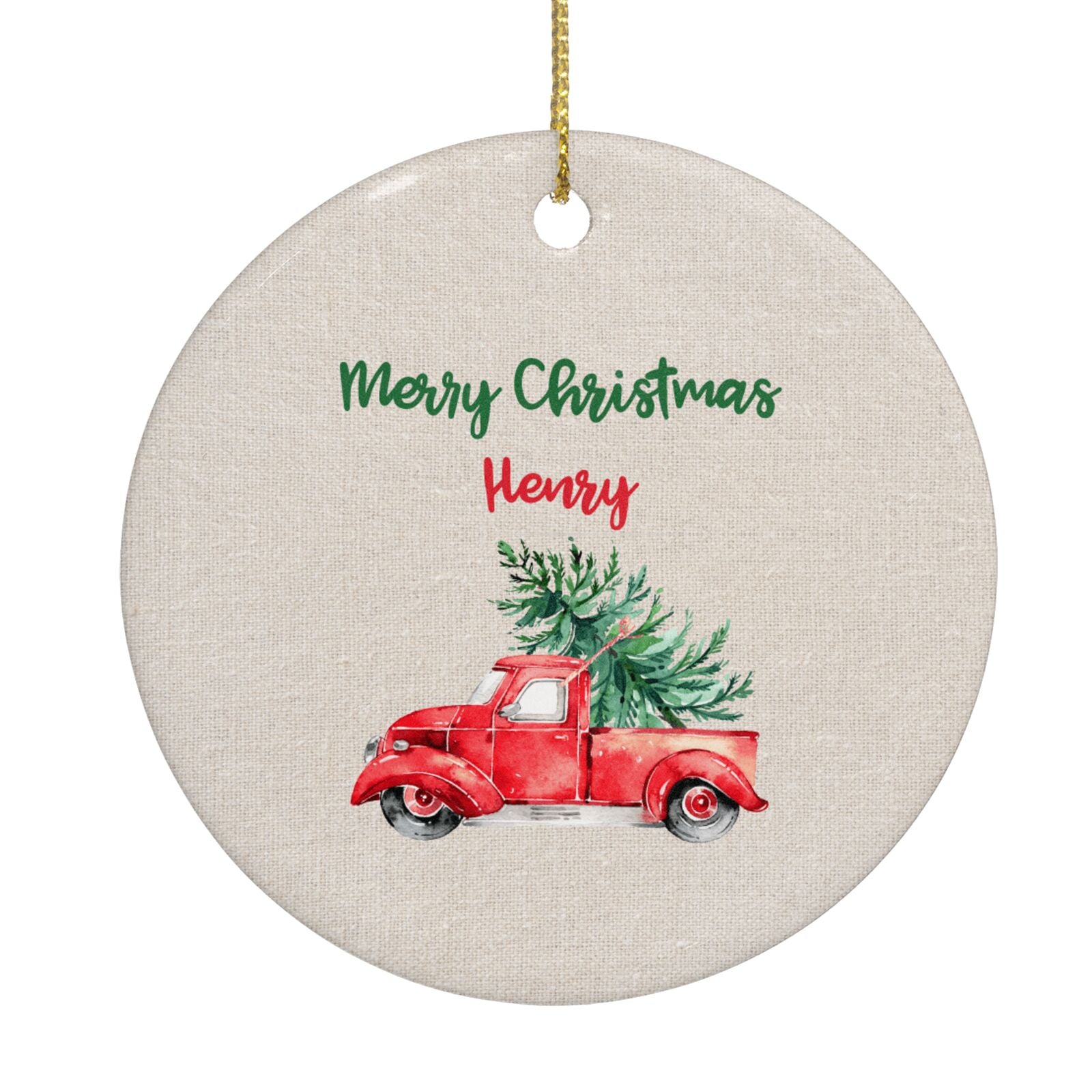 Red Christmas Truck Personalised Circle Decoration Back Image