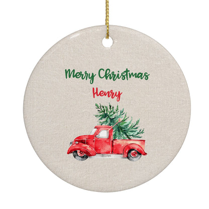 Red Christmas Truck Personalised Circle Decoration