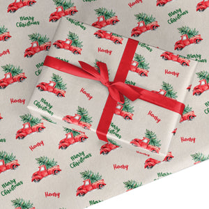Personalisiertes Geschenkpapier mit rotem Weihnachts-LKW