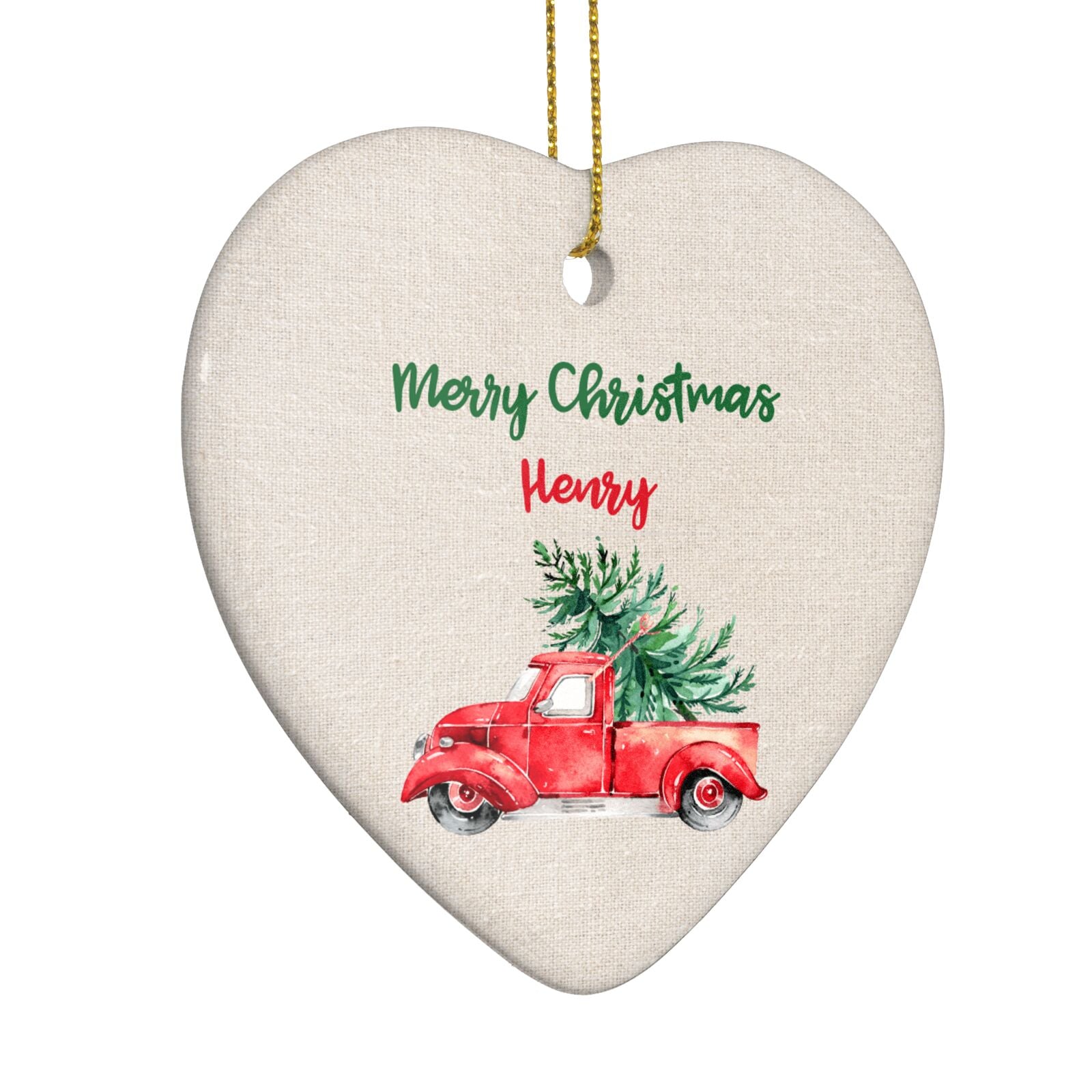 Red Christmas Truck Personalised Heart Decoration Side Angle