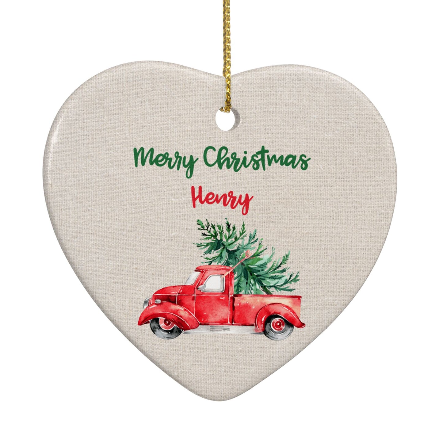 Red Christmas Truck Personalised Heart Decoration