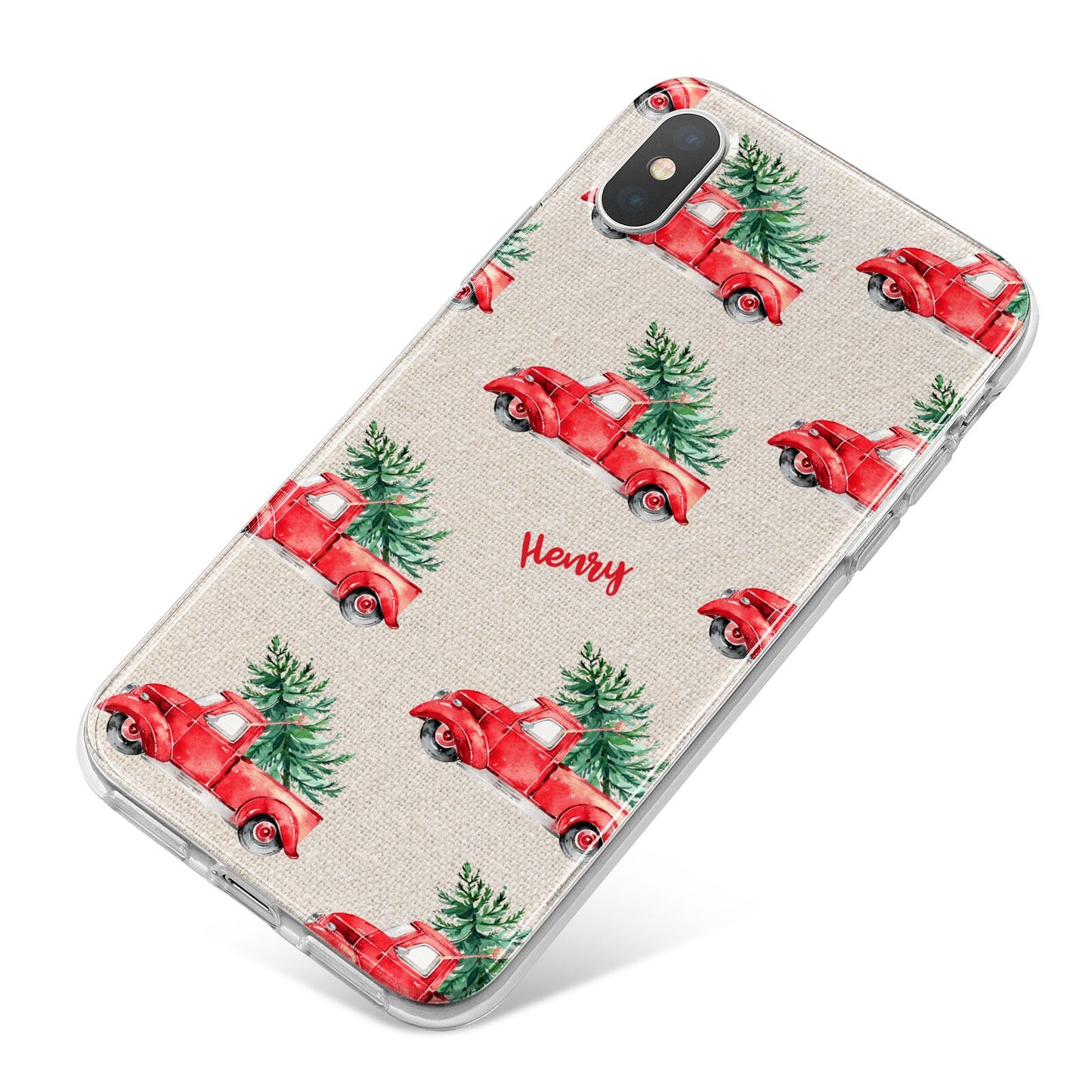 Red Christmas Truck Personalised iPhone X Bumper Case on Silver iPhone