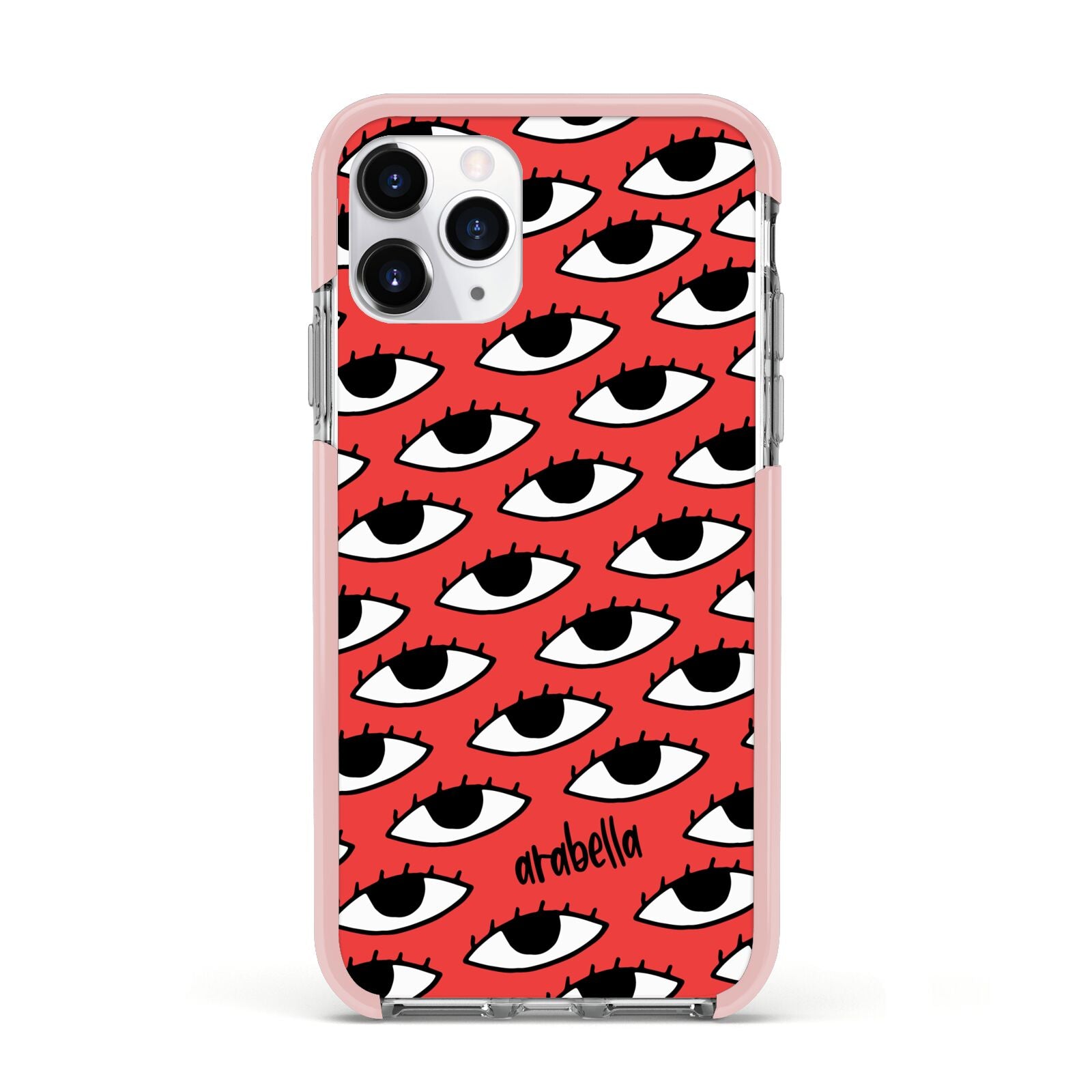 Red Eyes Custom Apple iPhone 11 Pro in Silver with Pink Impact Case
