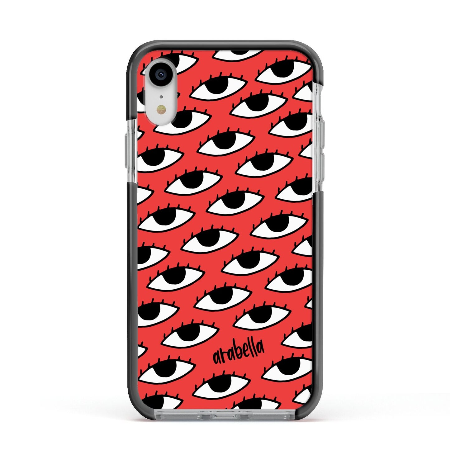 Red Eyes Custom Apple iPhone XR Impact Case Black Edge on Silver Phone