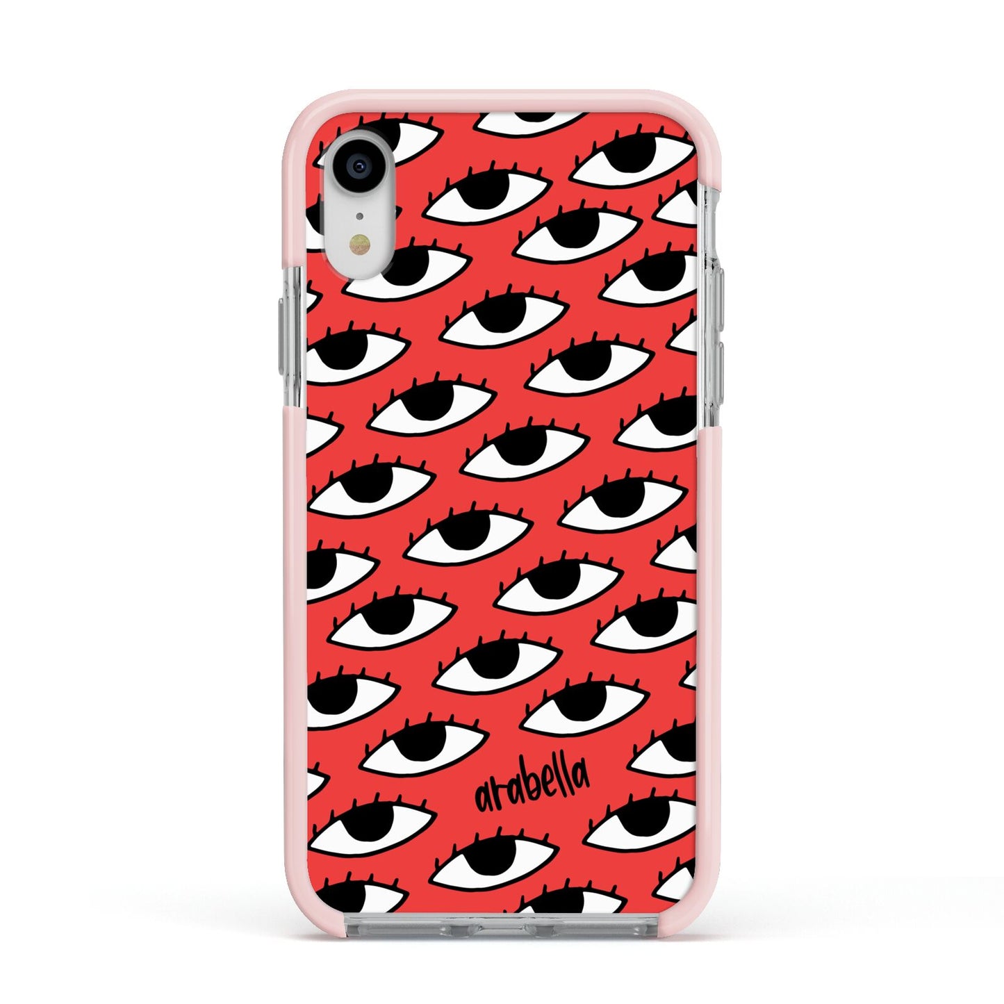 Red Eyes Custom Apple iPhone XR Impact Case Pink Edge on Silver Phone