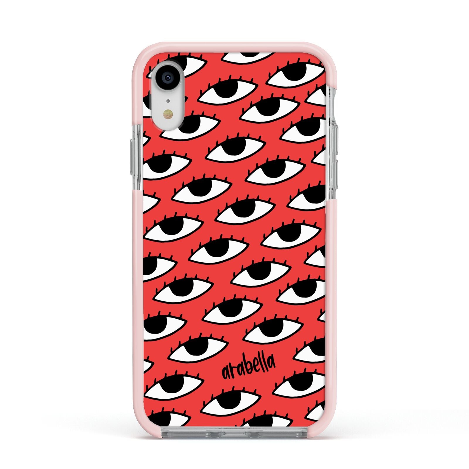 Red Eyes Custom Apple iPhone XR Impact Case Pink Edge on Silver Phone