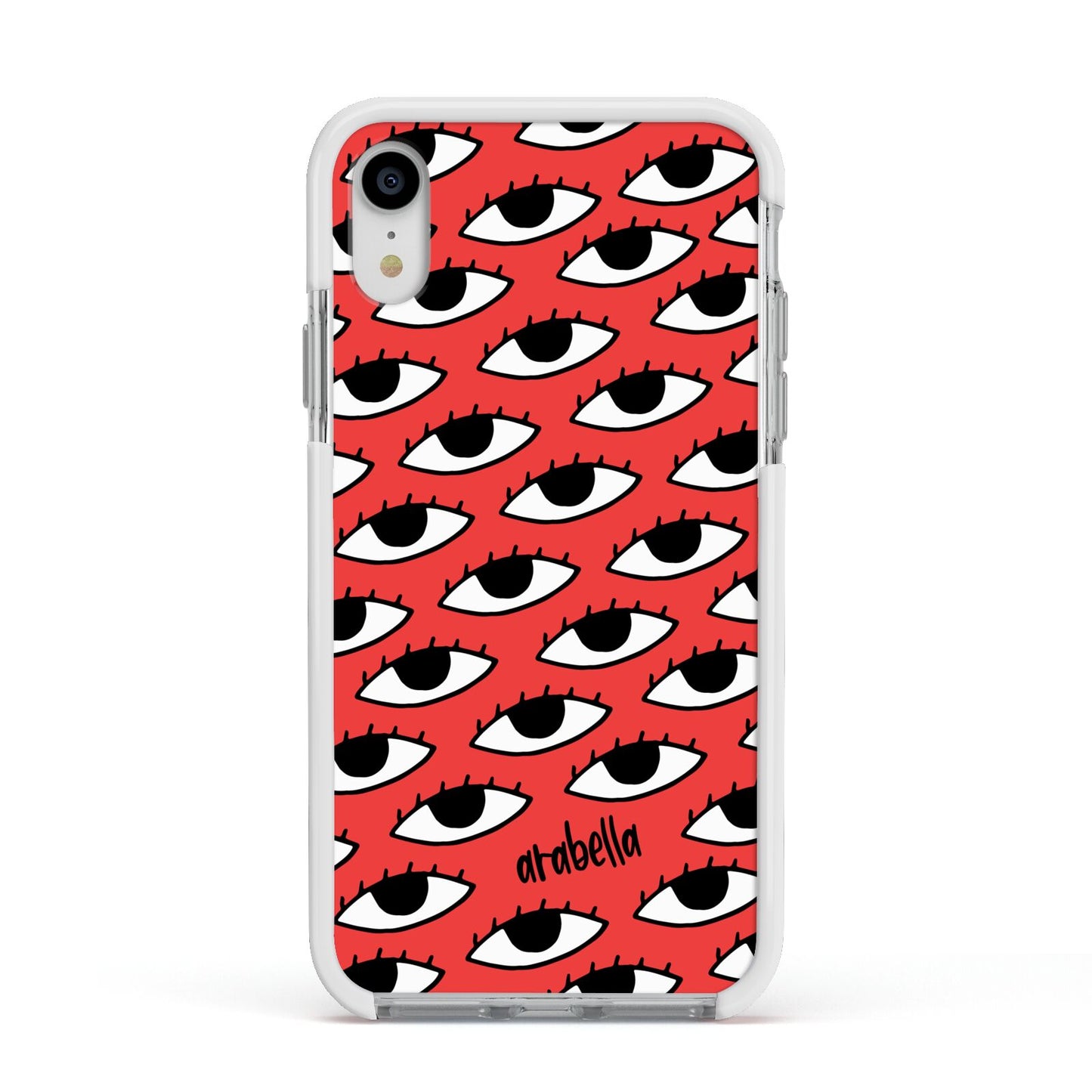 Red Eyes Custom Apple iPhone XR Impact Case White Edge on Silver Phone