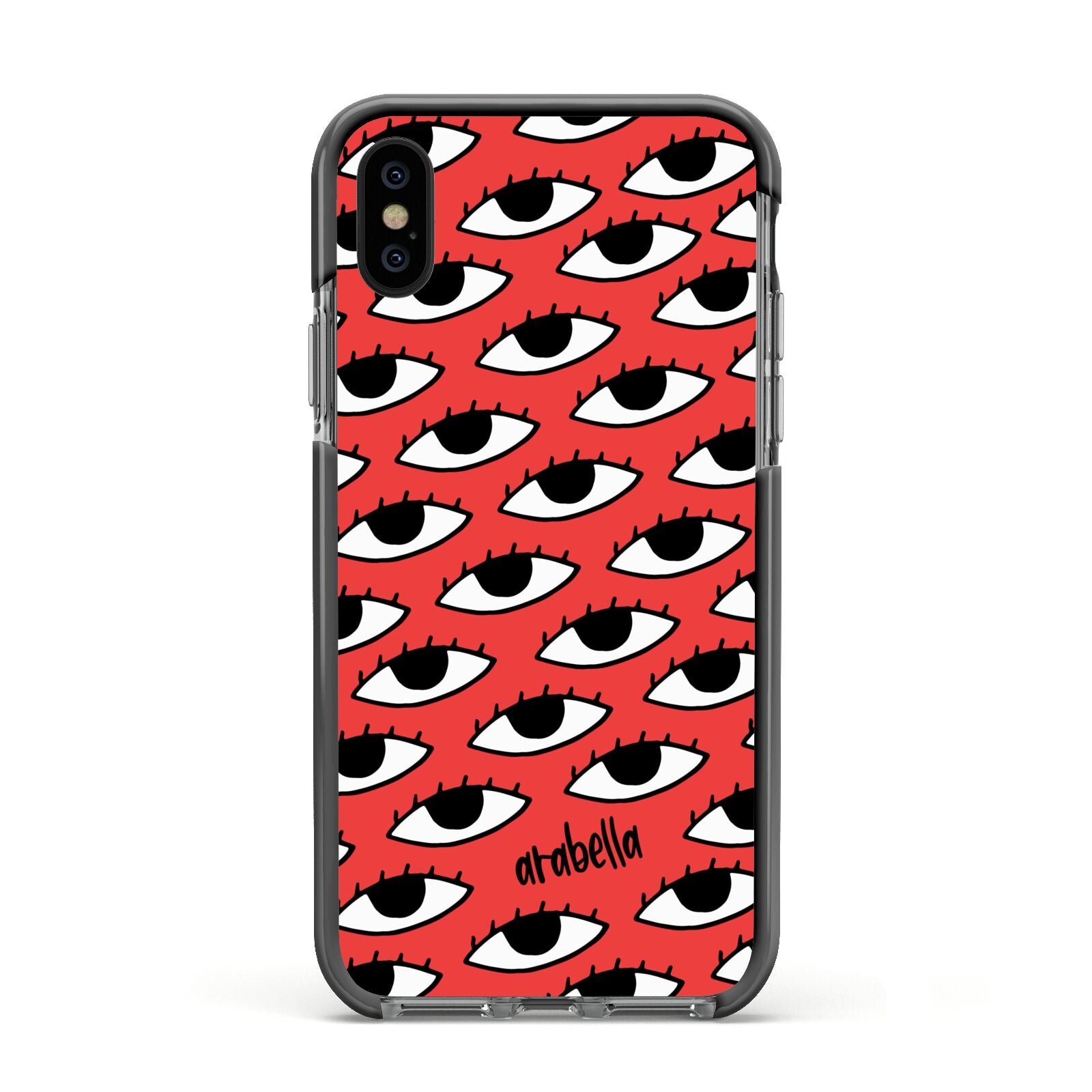 Red Eyes Custom Apple iPhone Xs Impact Case Black Edge on Black Phone