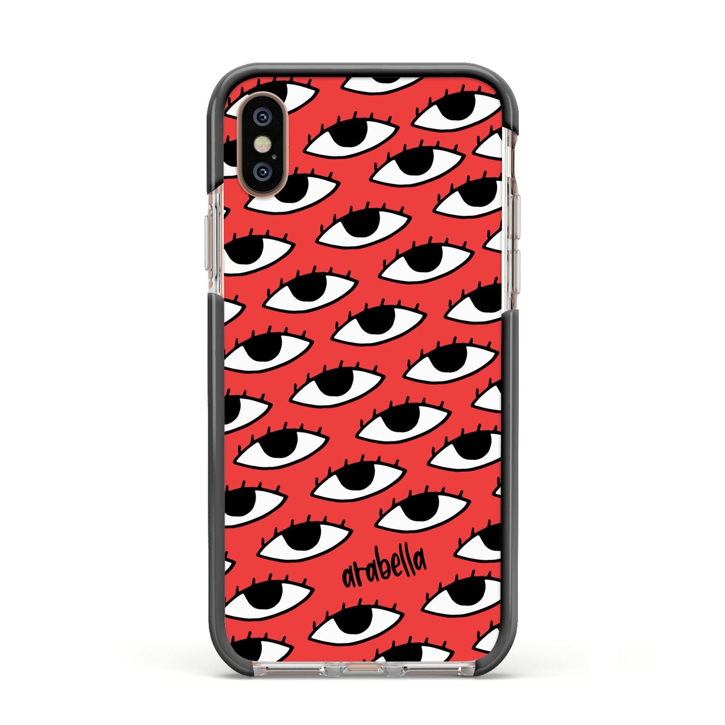 Red Eyes Custom Apple iPhone Xs Impact Case Black Edge on Gold Phone