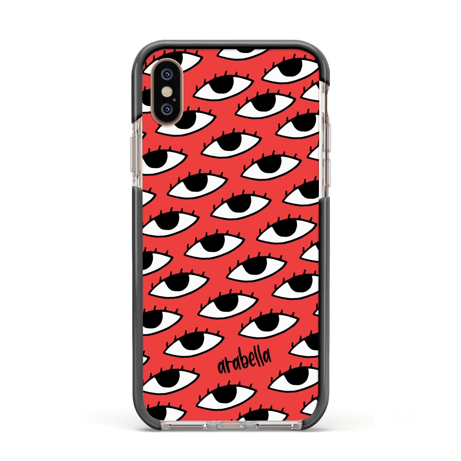 Red Eyes Custom Apple iPhone Xs Impact Case Black Edge on Gold Phone