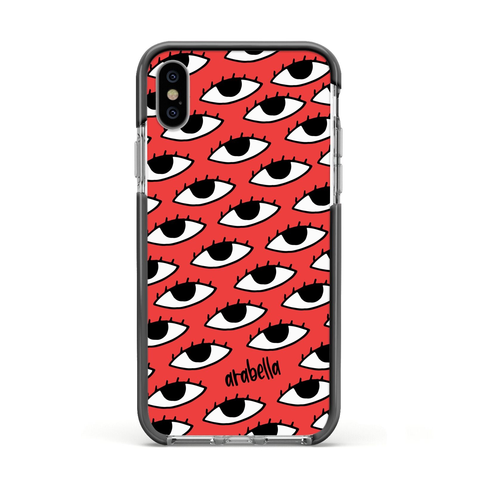 Red Eyes Custom Apple iPhone Xs Impact Case Black Edge on Silver Phone