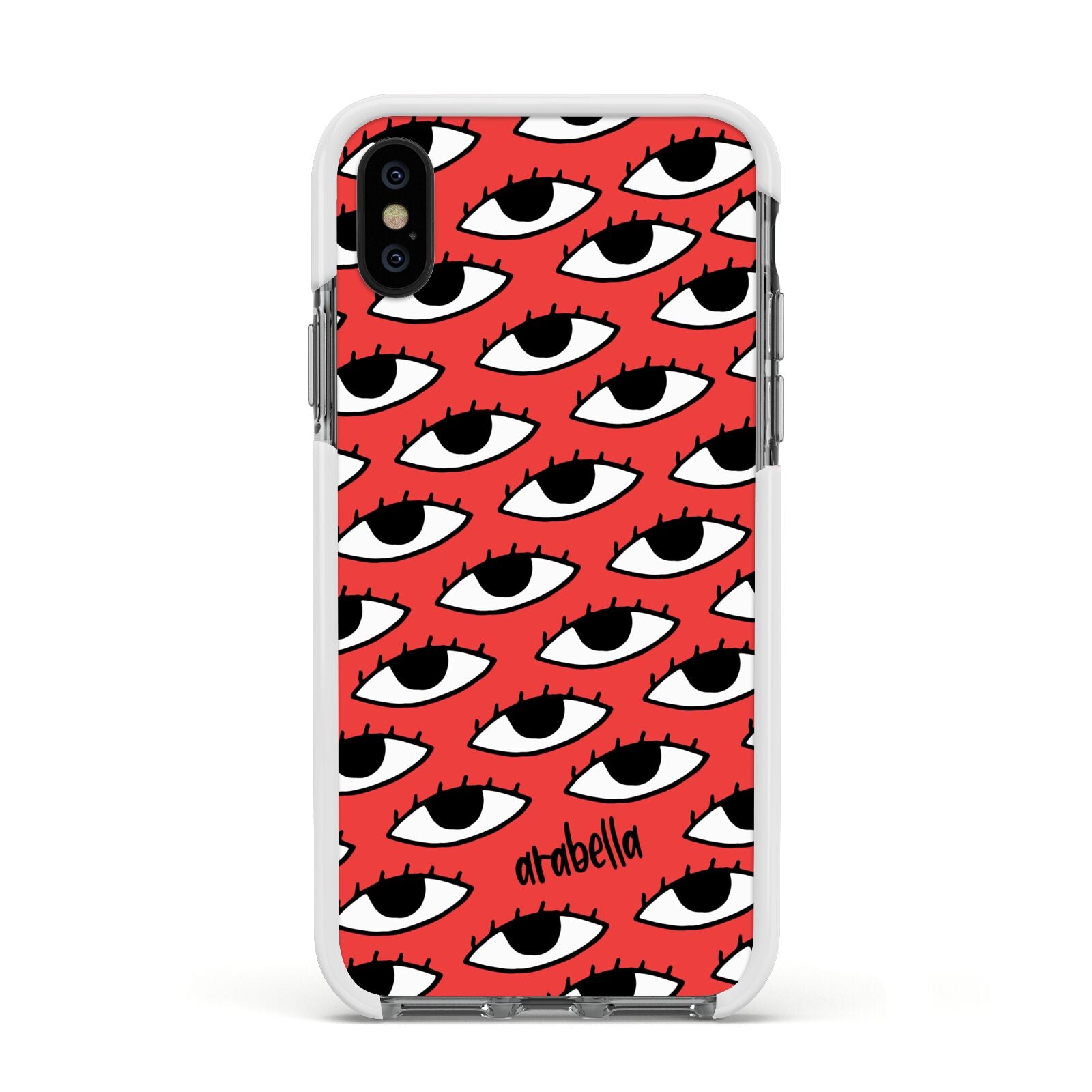 Red Eyes Custom Apple iPhone Xs Impact Case White Edge on Black Phone