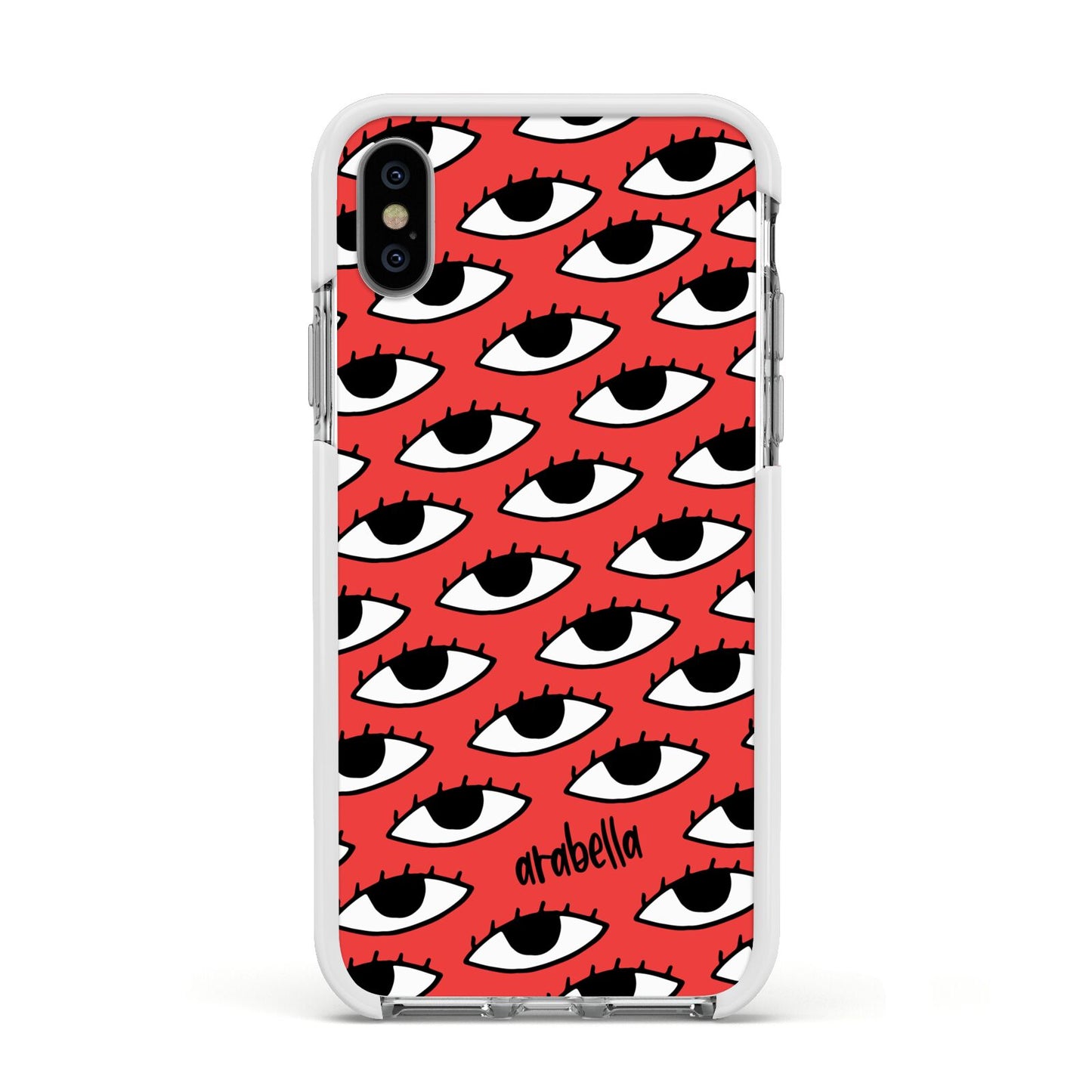 Red Eyes Custom Apple iPhone Xs Impact Case White Edge on Silver Phone