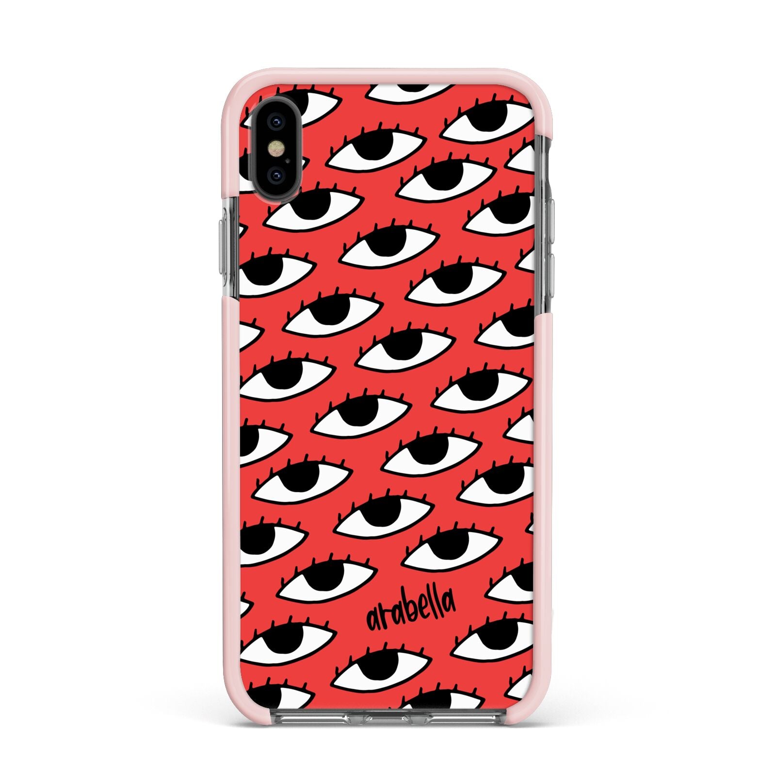 Red Eyes Custom Apple iPhone Xs Max Impact Case Pink Edge on Black Phone