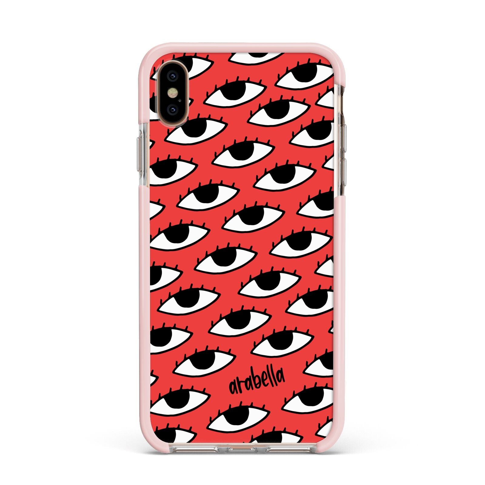 Red Eyes Custom Apple iPhone Xs Max Impact Case Pink Edge on Gold Phone