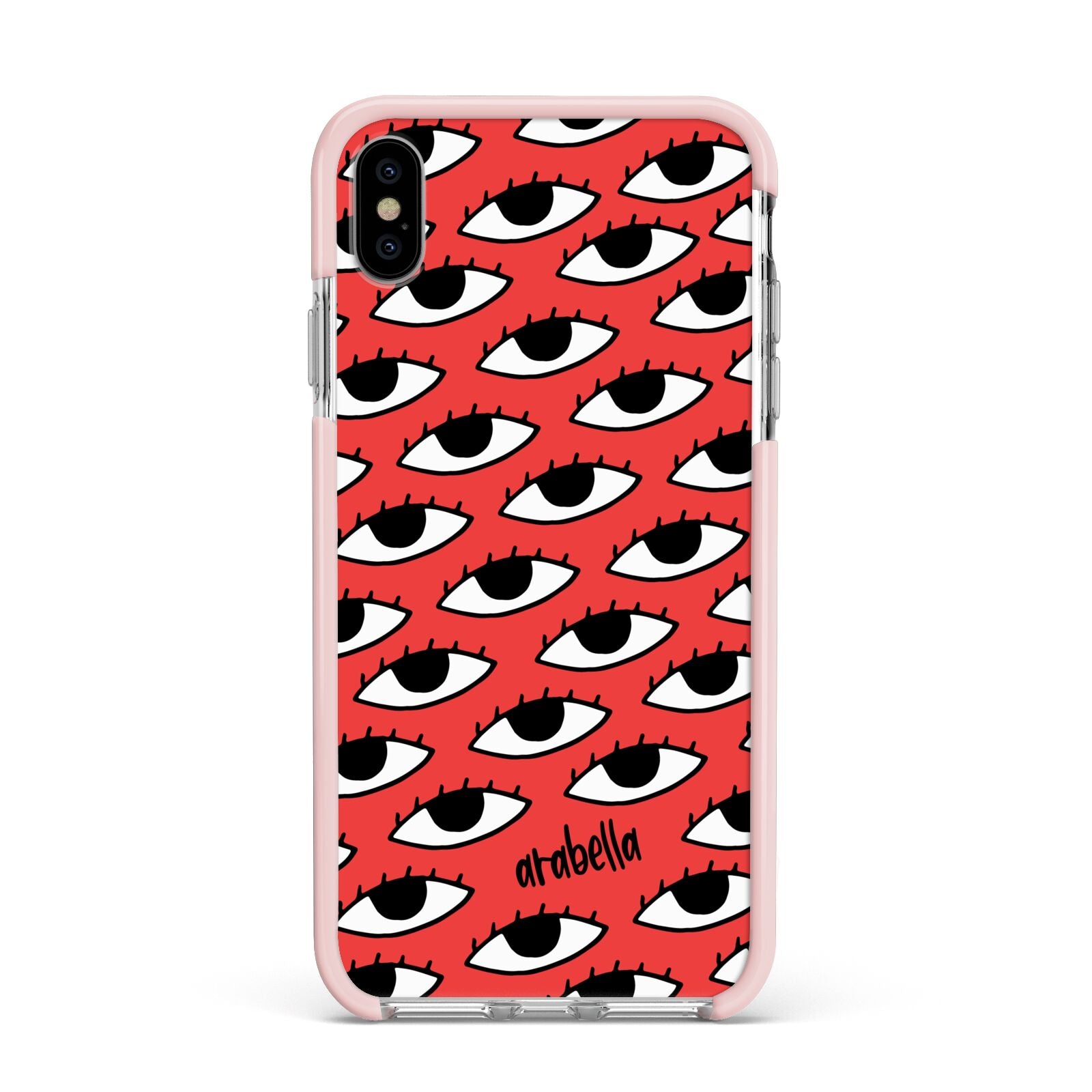 Red Eyes Custom Apple iPhone Xs Max Impact Case Pink Edge on Silver Phone