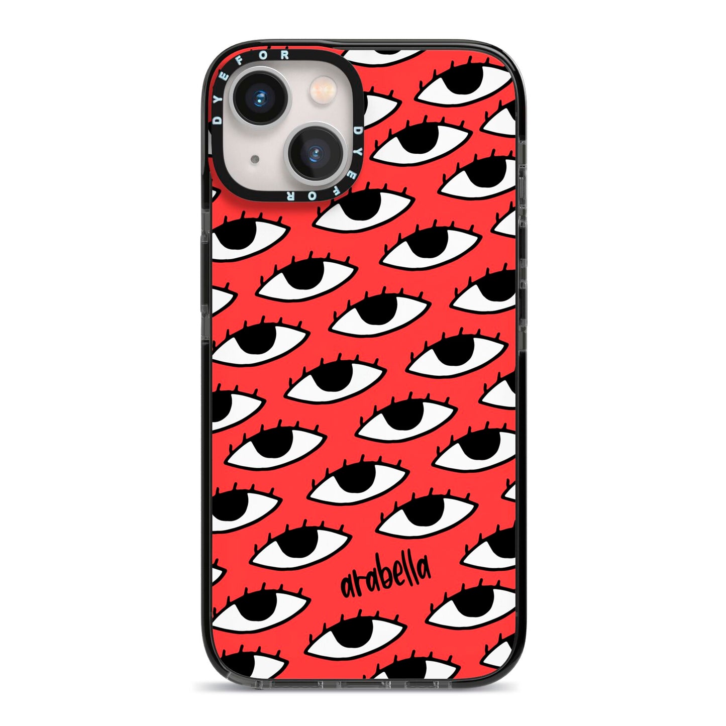 Red Eyes Custom iPhone 13 Black Impact Case on Silver phone