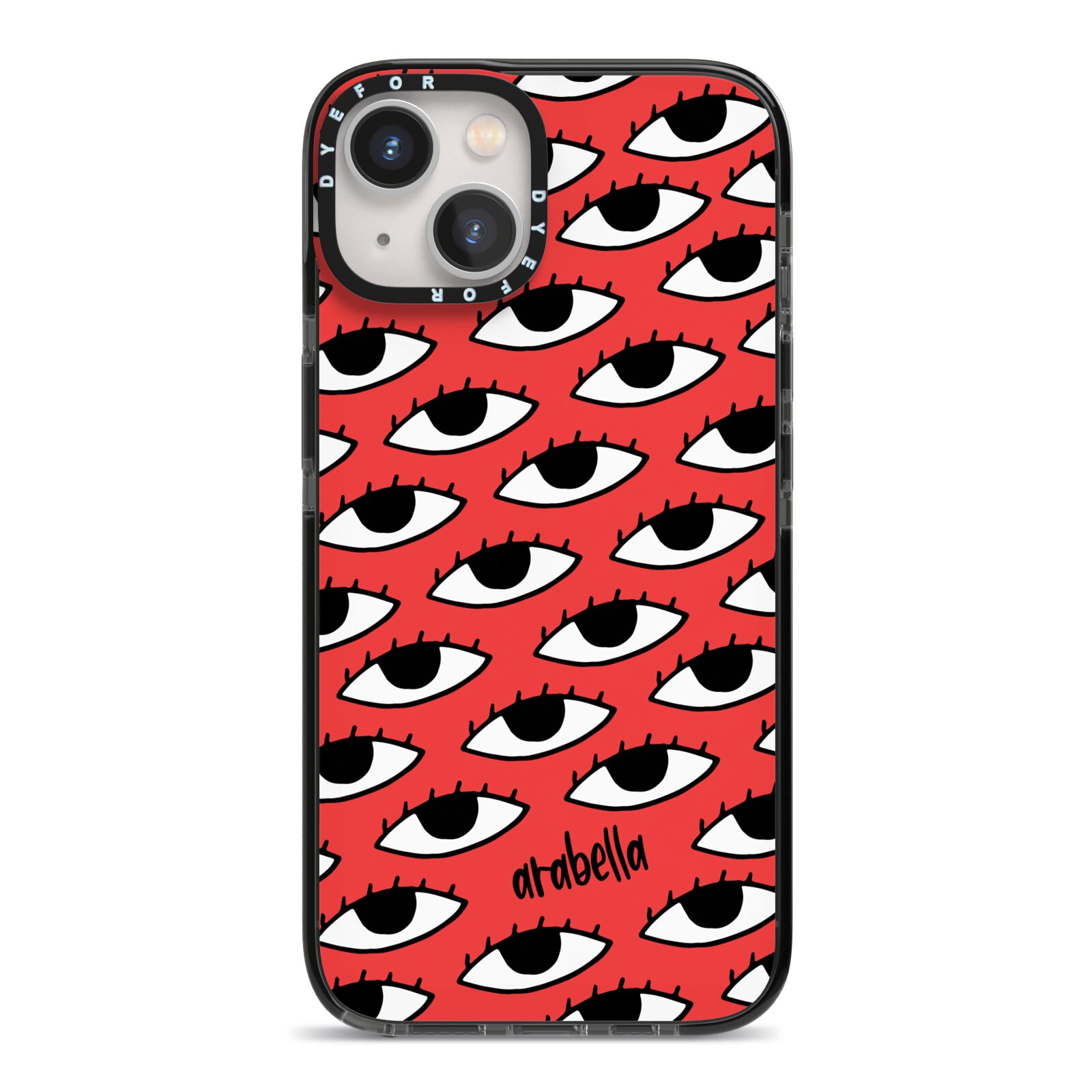 Red Eyes Custom iPhone 13 Black Impact Case on Silver phone
