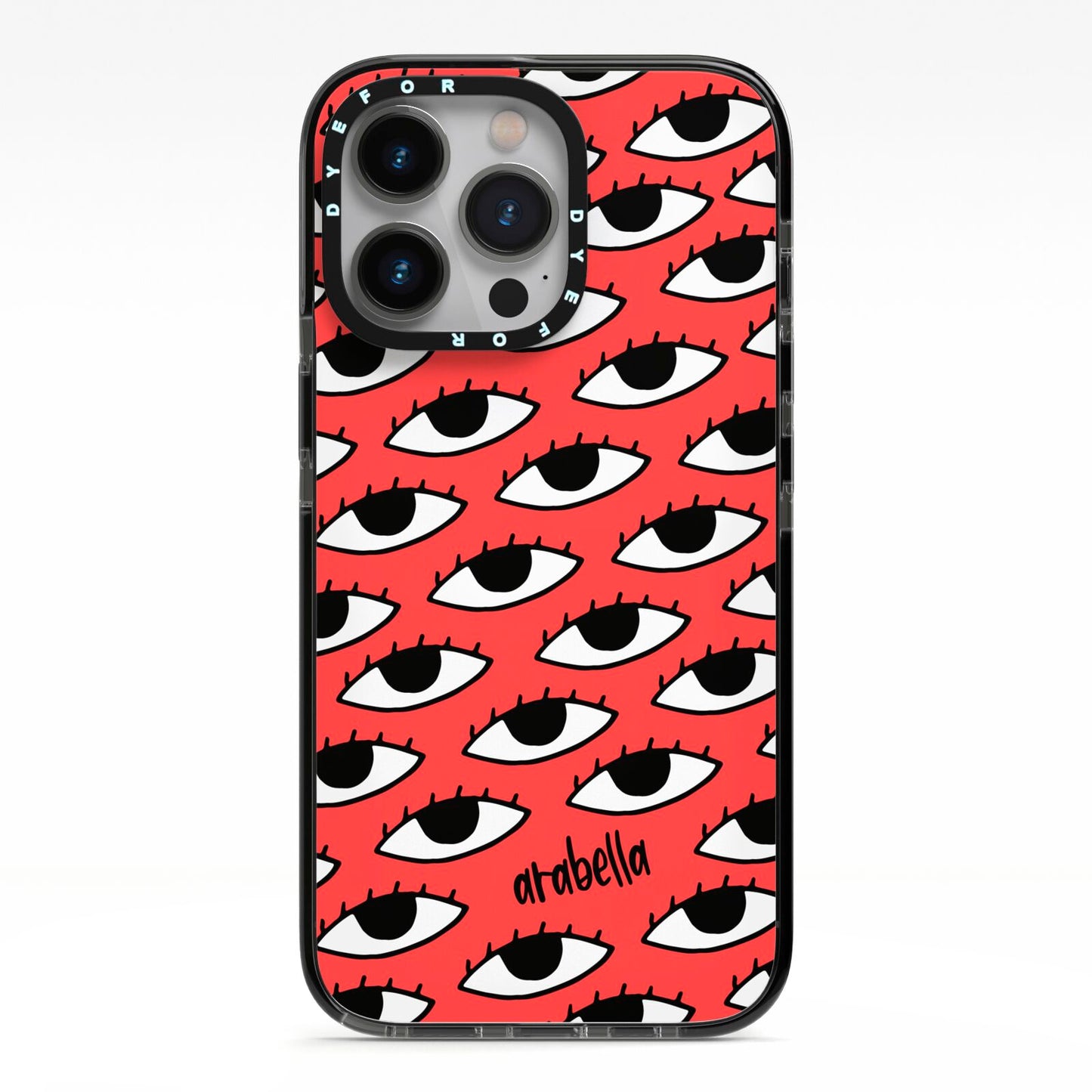 Red Eyes Custom iPhone 13 Pro Black Impact Case on Silver phone