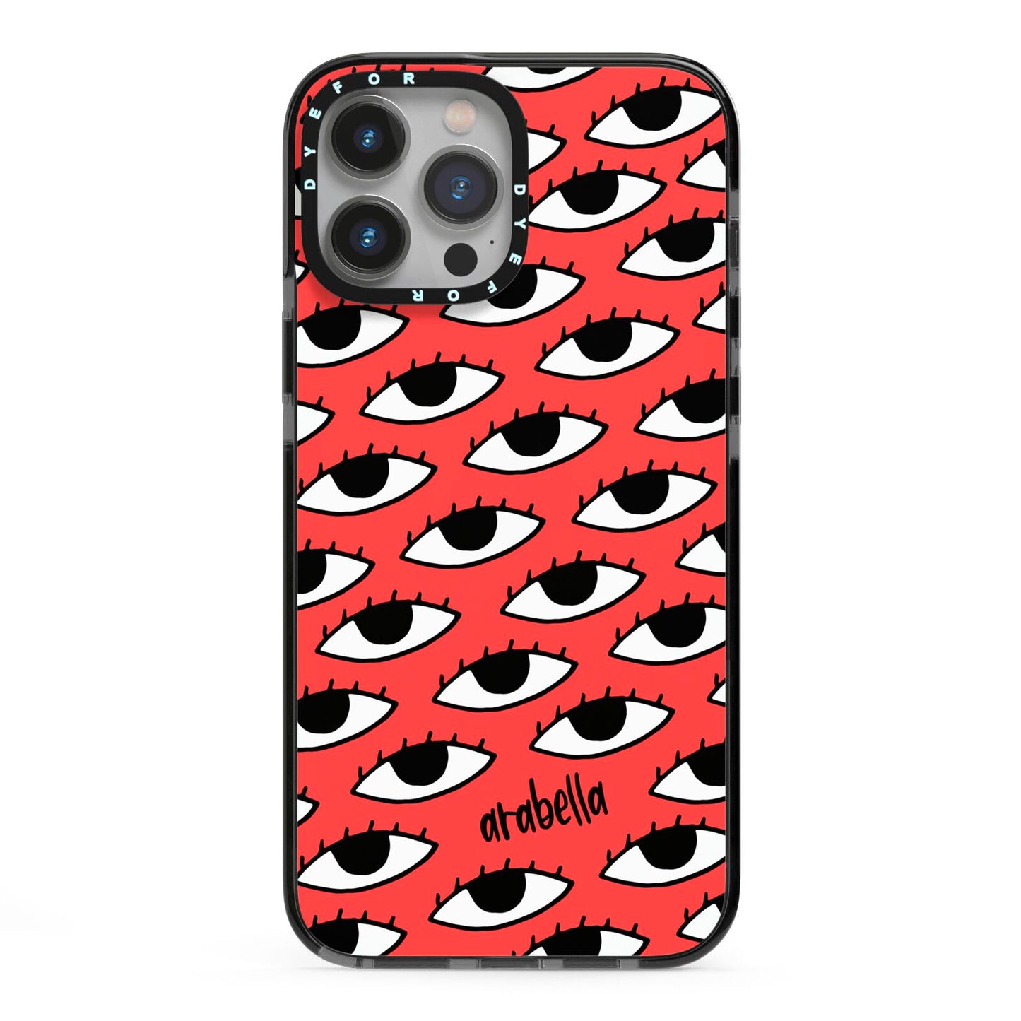 Red Eyes Custom iPhone 13 Pro Max Black Impact Case on Silver phone