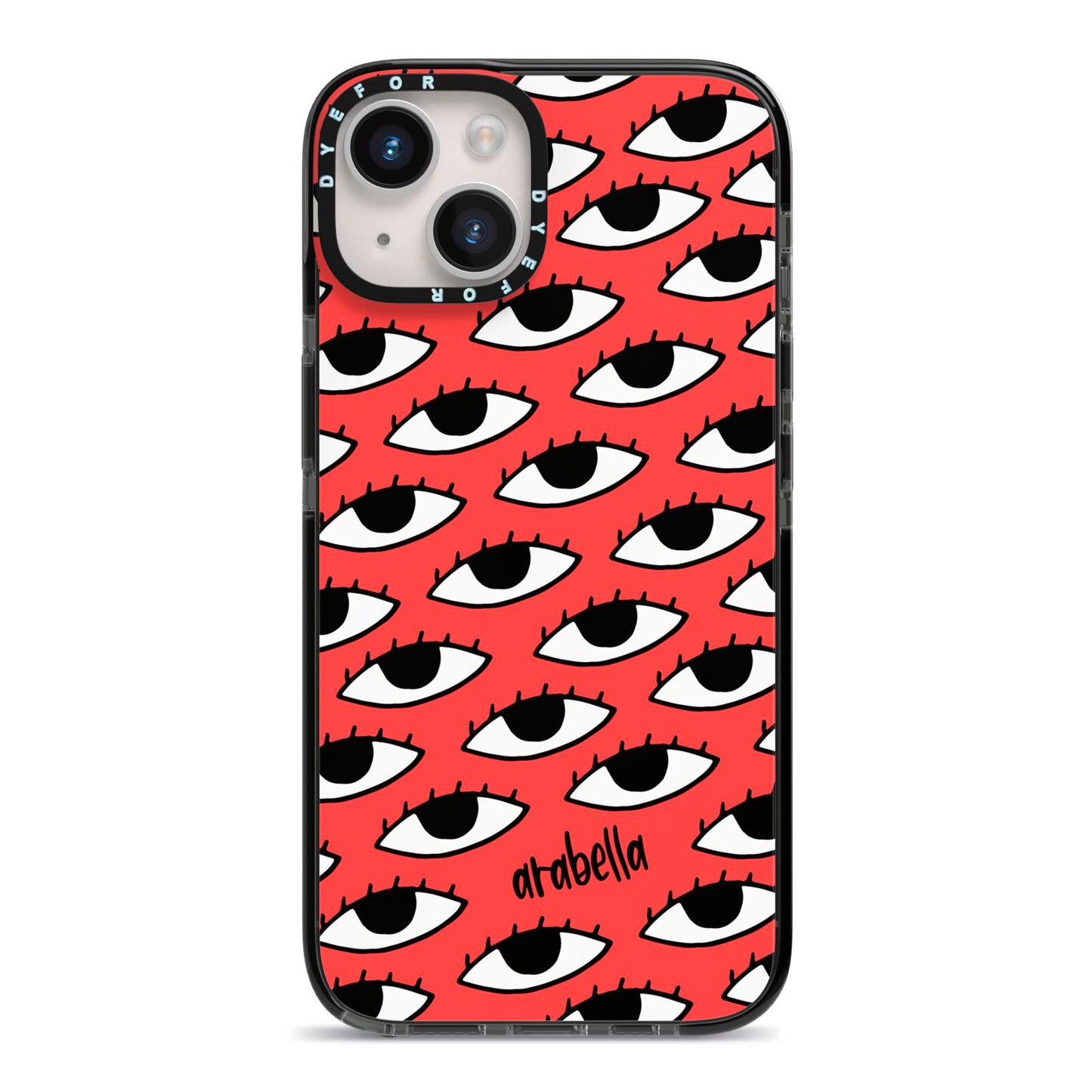 Red Eyes Custom iPhone 14 Black Impact Case on Silver phone