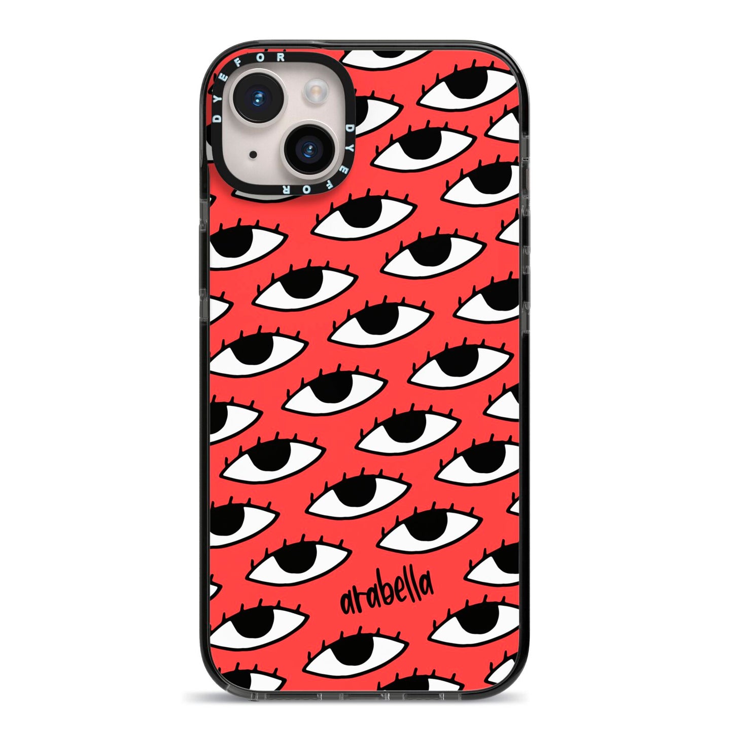 Red Eyes Custom iPhone 14 Plus Black Impact Case on Silver phone