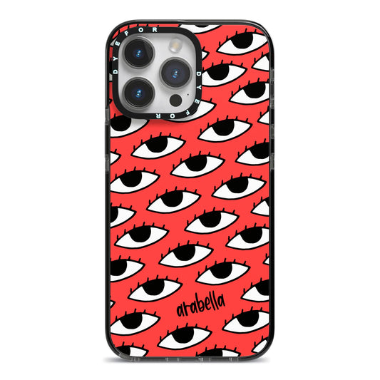 Red Eyes Custom iPhone 14 Pro Max Black Impact Case on Silver phone