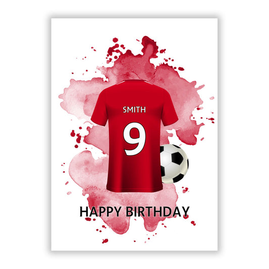 Red Football Shirt Personalised A5 Flat Greetings Card