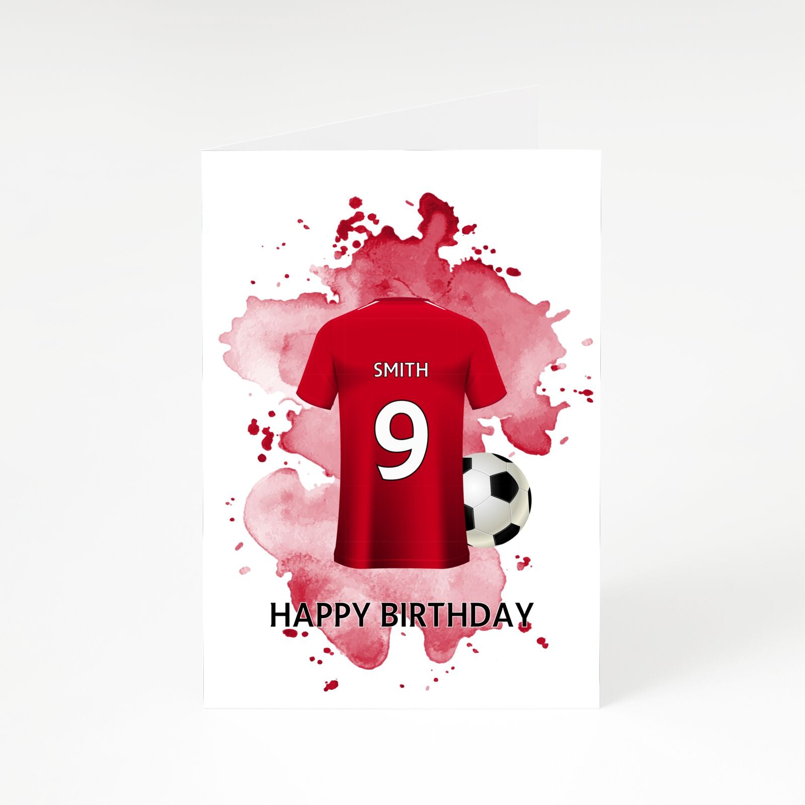 Red Football Shirt Personalised A5 Greetings Card