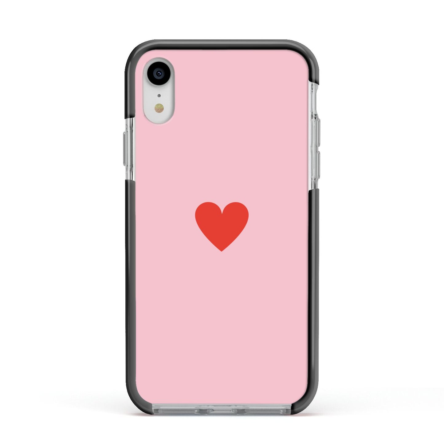 Red Heart Apple iPhone XR Impact Case Black Edge on Silver Phone
