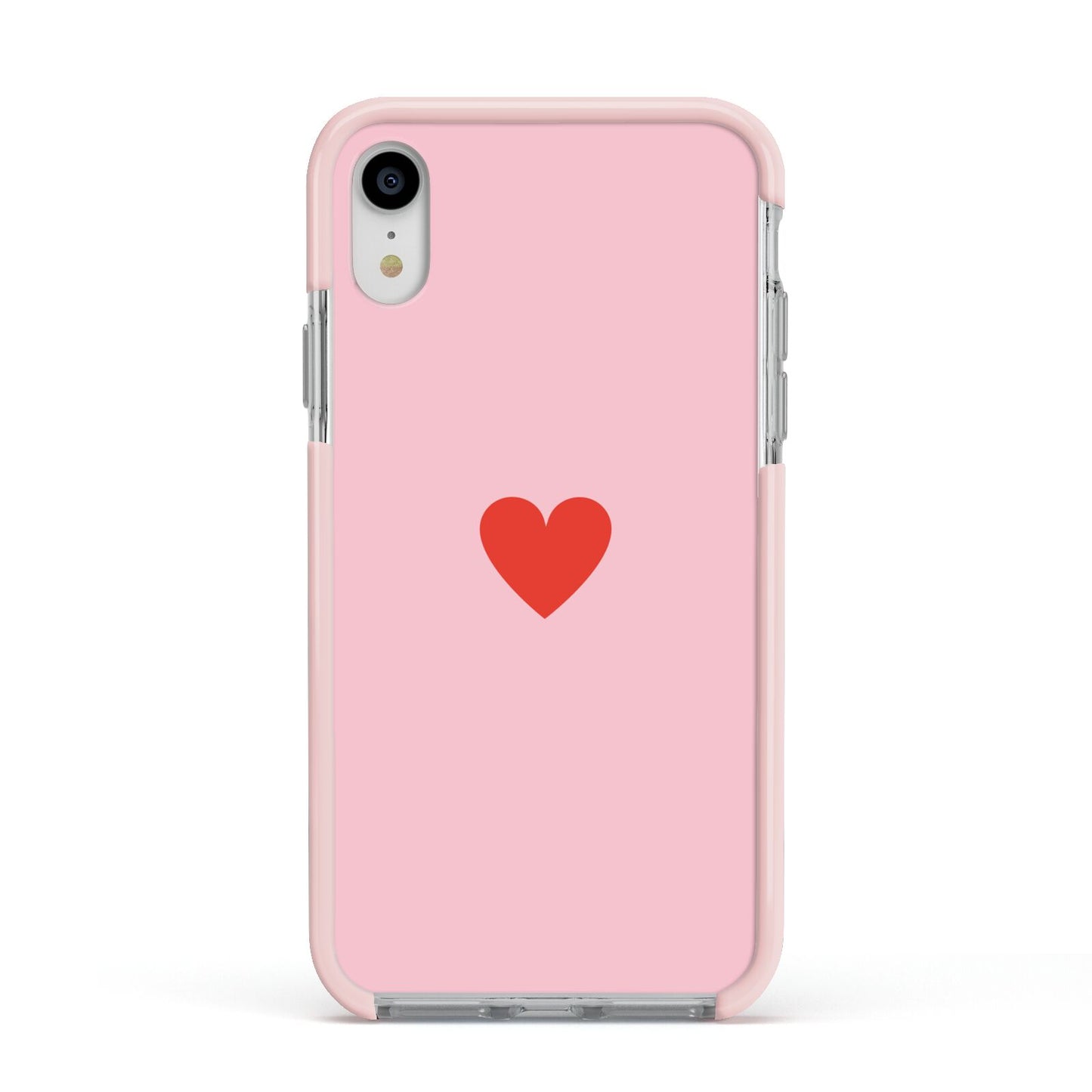 Red Heart Apple iPhone XR Impact Case Pink Edge on Silver Phone