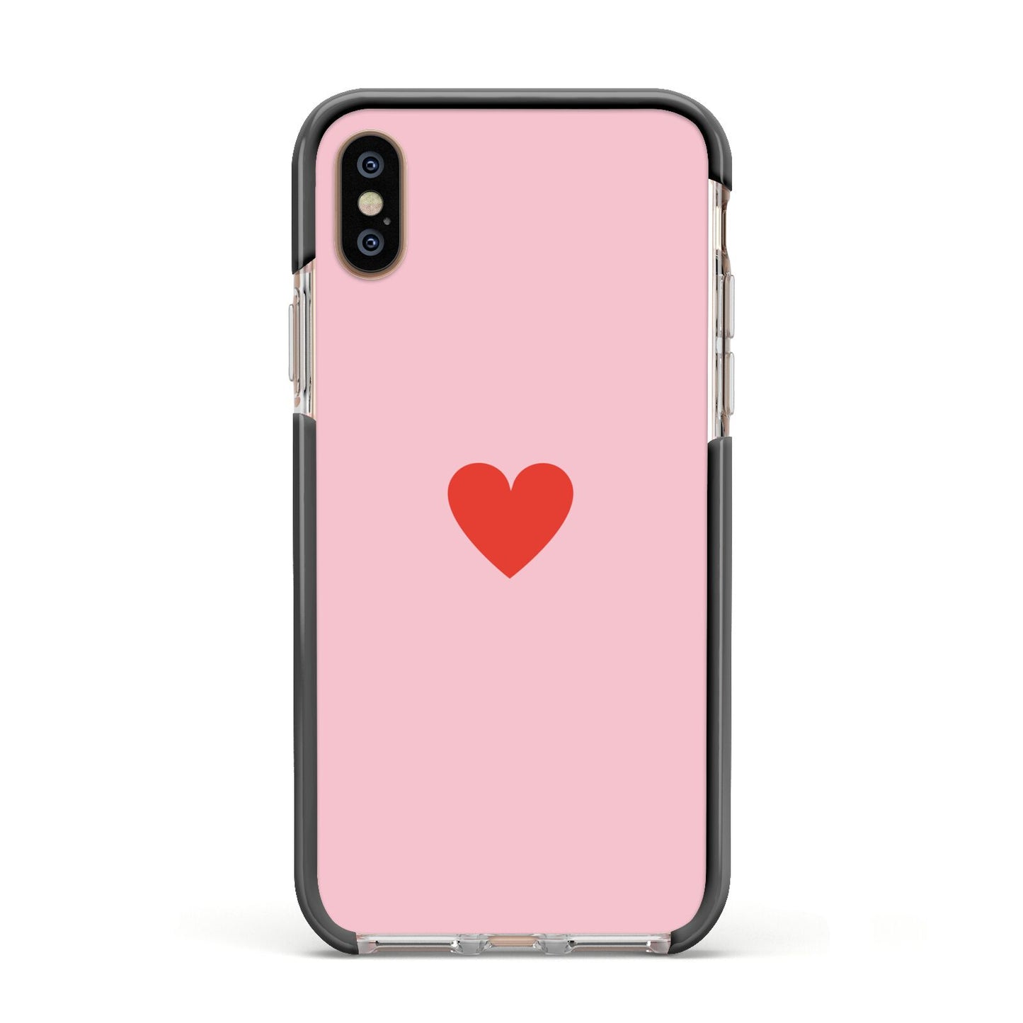 Red Heart Apple iPhone Xs Impact Case Black Edge on Gold Phone
