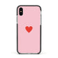 Red Heart Apple iPhone Xs Impact Case Black Edge on Silver Phone