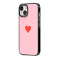Red Heart iPhone 14 Black Impact Case Side Angle on Silver phone