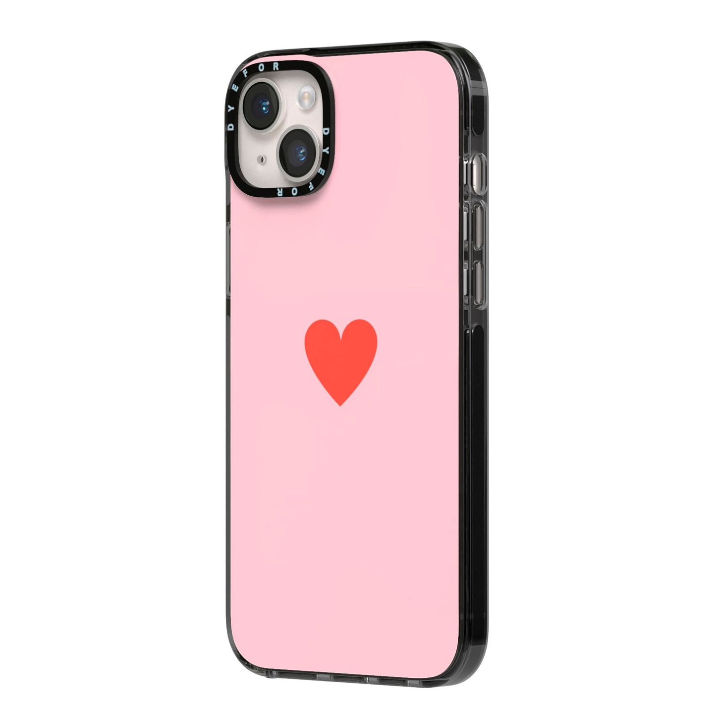 Red Heart iPhone 14 Plus Black Impact Case Side Angle on Silver phone